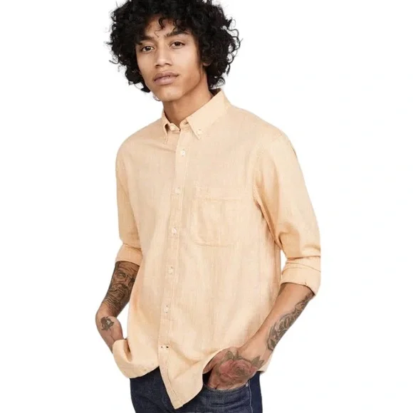 Club Monaco Yellow 100% Linen Slim Fit Shirt - Picture 3 of 8